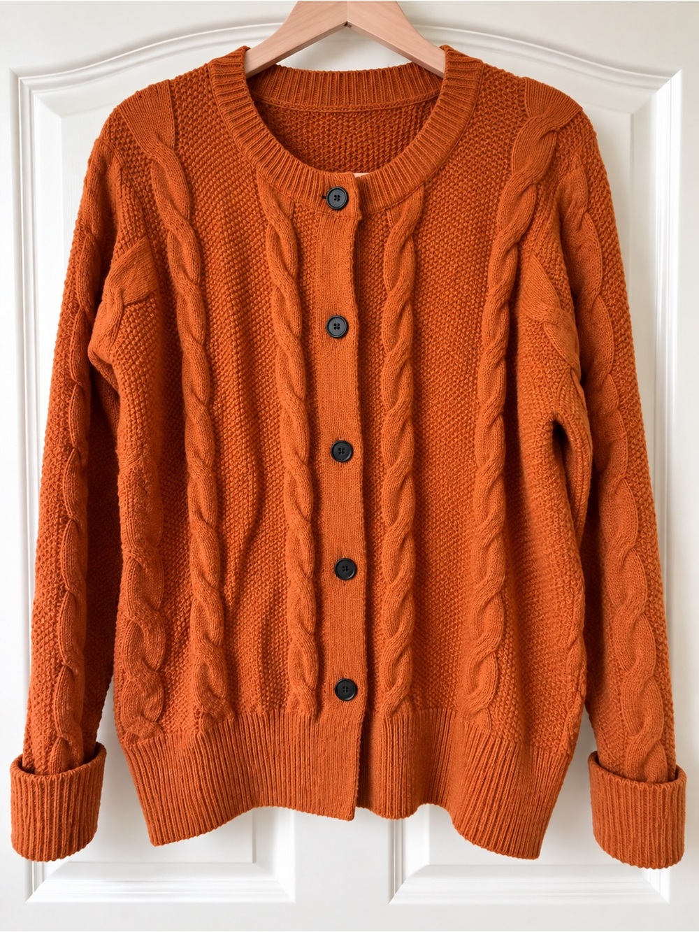 Source Unknown Burnt Orange Cable Knit Button Cardigan